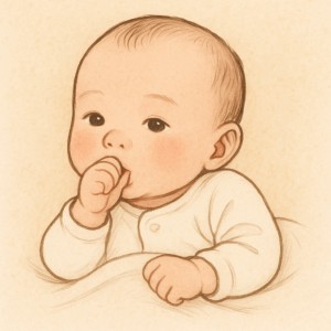 아기 손가락 빨기 습관을 설명하는 일러스트