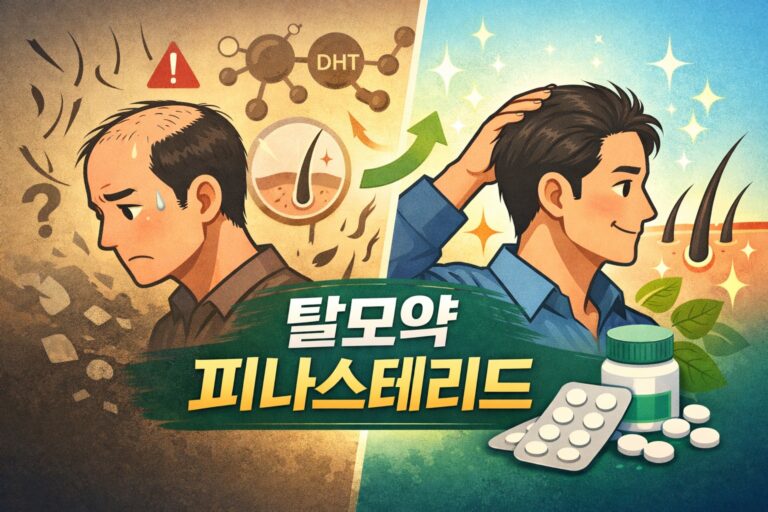 탈모약 피나스테리드 썸네일 이미지: 탈모 진행과 개선을 형상화한 일러스트