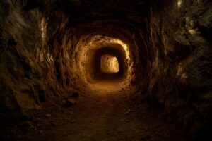 금광 광산 내부 모습, 사우디 황금벨트 탐사와 금 채굴을 상징하는 이미지