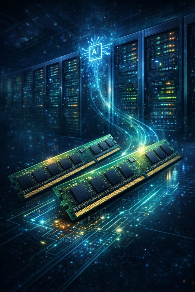 AI 데이터센터 확대로 메모리 수요가 증가하는 흐름을 표현한 서버 이미지