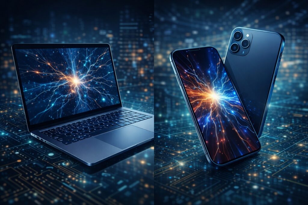 PC와 스마트폰 수요가 메모리 시장에 미치는 영향을 상징하는 이미지