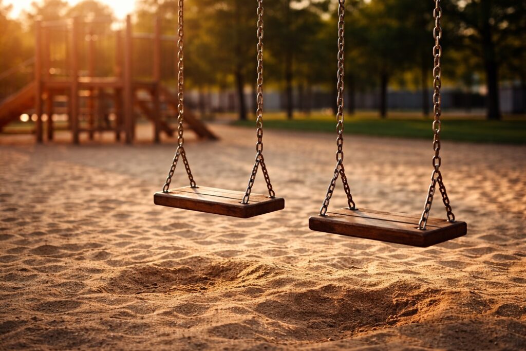 그네를 일정한 타이밍으로 밀면 진폭이 누적되어 커지는 원리를 설명하는 이미지