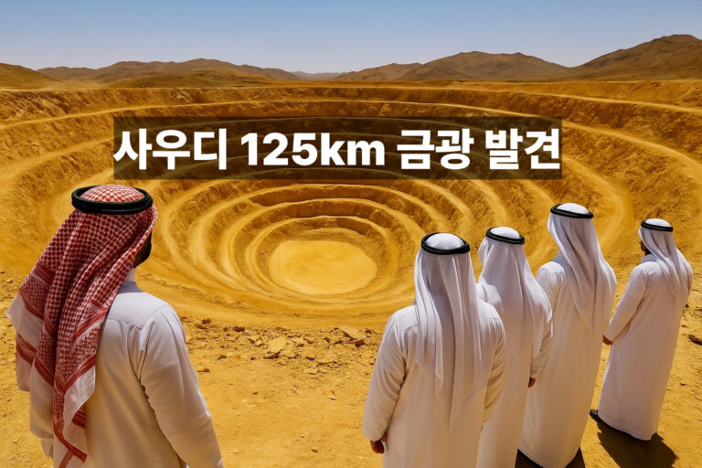 사우디 125km 금광 발견을 떠올리게 하는 노천 금광 현장과 관찰자 대표 이미지